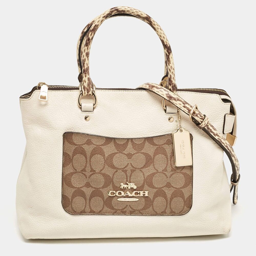 Coach Pebble Leather Emma Satchel w/ Signature Canvas and Snake Embossed Leather